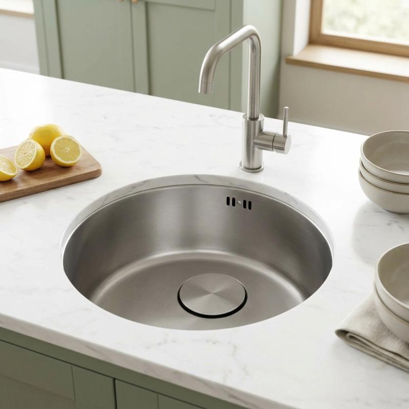 Pure.Sink Rondo RVS Ronde Spoelbak Vlakinbouw, Onderbouw en Opbouw 37 cm PRN38-02